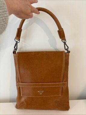 MATT & NAT envelope messenger bag satchel faux leather tan caramel colour